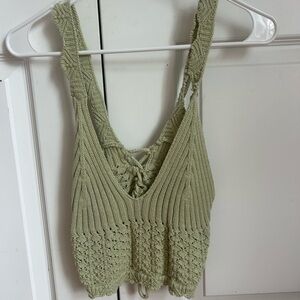 Forever 21 Sage Green Crochet Knit V-Neck Tank
